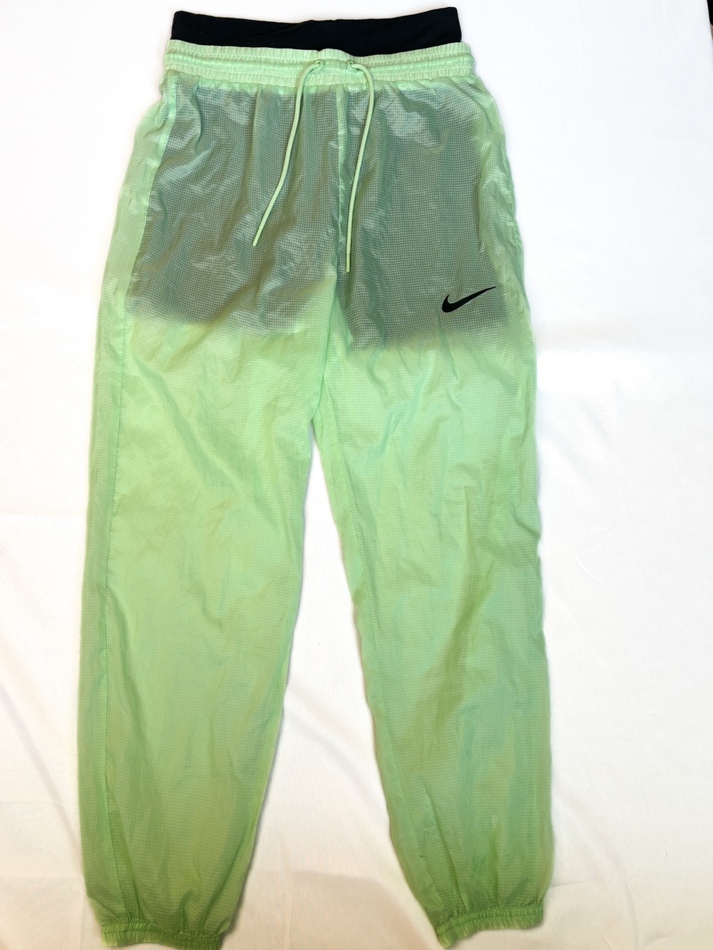 Retro Nike Sheer Green Track Pants with Layered Black Bike Shorts